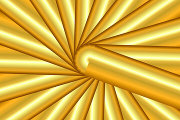 Abstract 3d geometric background with cylinder shapes. Golden geometric shapes. Modern minimalistic design. Minimal abstract cylinder shape and golden sphere. Vector illustration