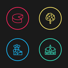 Set line Bullfight, matador, Crown of spain, Orange tree and Cheese icon. Vector.