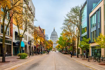 Fleecedeken met foto Wisconsin State Capitol view in Madison City of USA © nejdetduzen