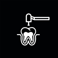 Vector image. Icon of a dental tooth with a drilling tool.