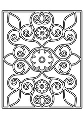 floral ornate pattern in a rectangle. black and white outline drawing by hand. template, coloring, embroidery, print.