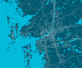 Detailed map of Gothenburg city, linear print map. Cityscape panorama.