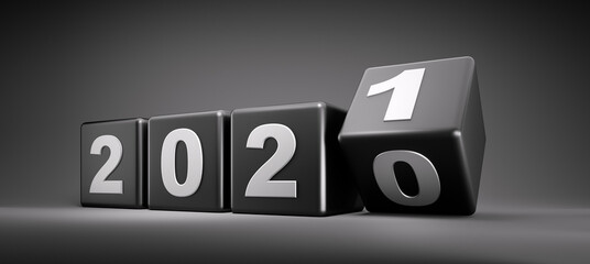 New year 2020 change to 2021 concept - changing black cubes	
