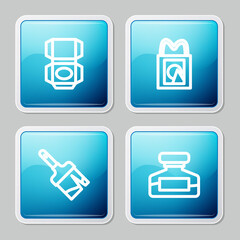 Set line Carton cardboard box, Paper shopping bag, Paint brush and Ink bottle icon. Vector.