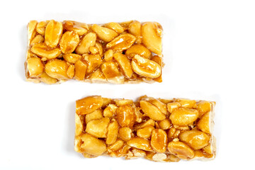 Cereal granola bar with nuts. Energy healthy snack. Protein muesli bars. Top view