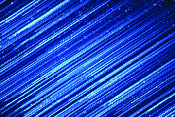 Abstract bright blue glitter lines background with glittery shine motion speed stripes. Glowing bright stripes background. Motion effect light blinking with glitter sparks on dark background. Vector