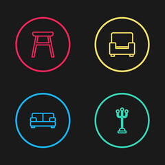 Set line Sofa, Coat stand, Armchair and Chair icon. Vector.