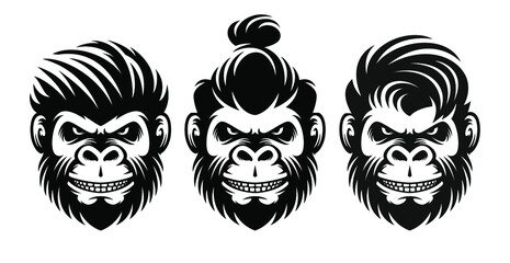 set monkey barbershop hairstyle, haircut illustration