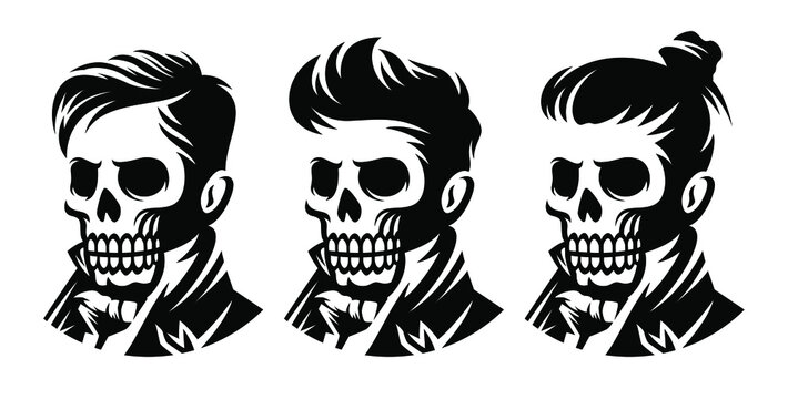 set skull barbershop victorian hairstyle, haircut illustration