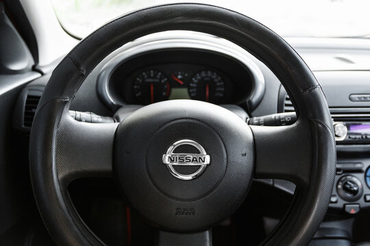 Dnipro, Ukraine - august 10, 2016: Nissan Micra orange color, interior