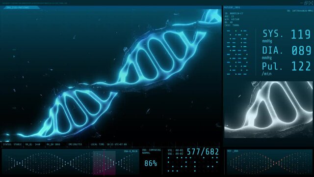 3D animation graphic of human DNA on computer screen