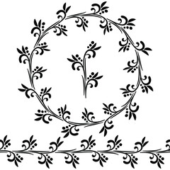 Seamless brush and round frame, border with abstract black leaves for greeting cards, invitations, posters, banners.