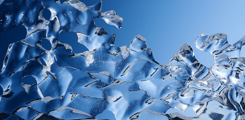 Abstract ice shape against the blue sky. Winter abstract background. Ice lace. 
