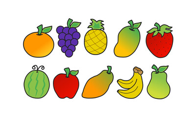 Set of fresh fruit doodles. hand drawn fruit isolated in white. vector illustration