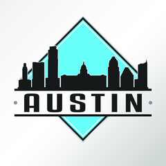 Obraz premium Austin Texas Skyline Logo. Adventure Landscape Design. Vector Illustration Cut File.
