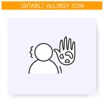 Itching Line Icon. Dermal Allergy Symptome. Spots. Diagnostics And Treatment. Immunity Reaction, Immune Intolerance And Immunotherapy Concept. Isolated Vector Illustration. Editable Stroke 