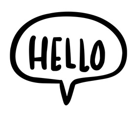Black flat icon of word Hello in bubble isolated on white background