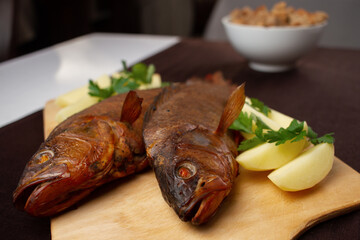 Zander. 
Pike perch cooked on fire.  
hot smoked fish