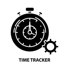 time tracker icon, black vector sign with editable strokes, concept illustration
