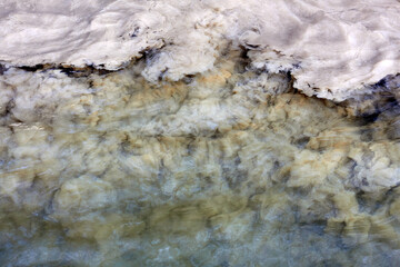 The texture of the mud or wet soil in the river after a rain storm