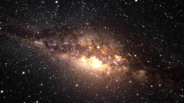 Camera flying through the clouds and star field in outer space. Animation of flying through glowing nebulae and stars.	
