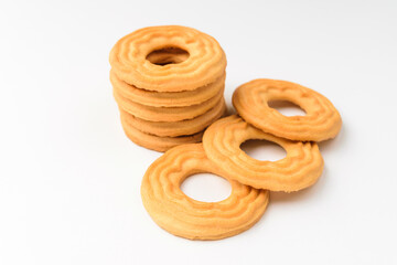 Butter cookies on white background