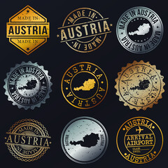 Quality Austria Metal Stamps. Gold Made In Product Seal. National Logo Icon. Symbol Design Insignia Country.