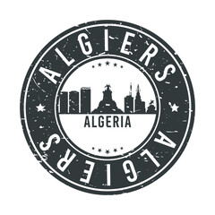 Algiers, Sidi M'Hamed, Algeria Skyline Stamp. Round Postmark Icon City Design. Vector Landmark Travel Badge.