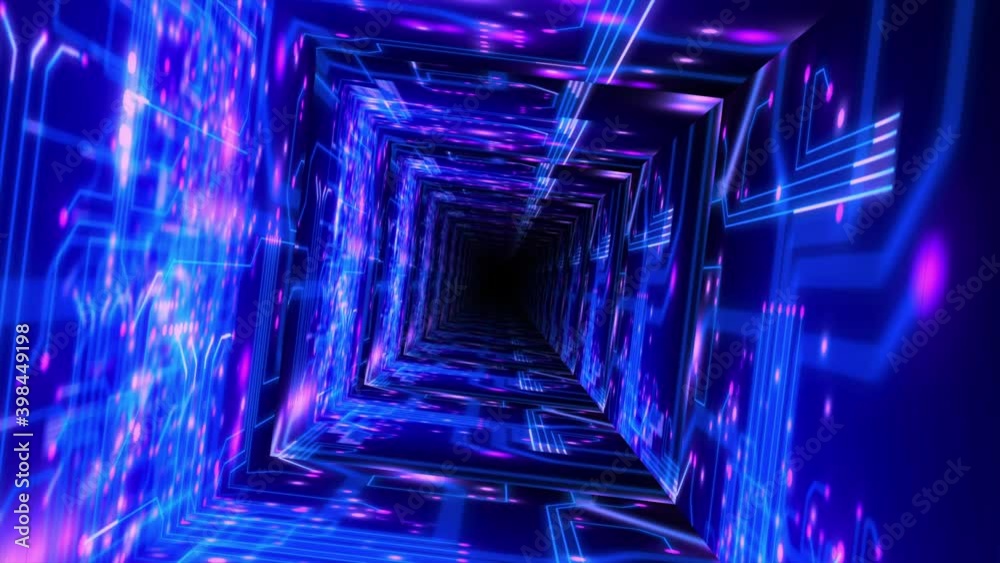 Wall mural abstract background flight through neon light digital tunnel loop