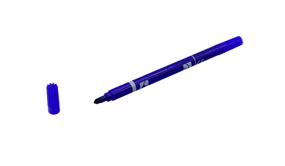 Ein einzelner dunkelblauer Filzstift mit offenem Deckel