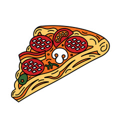 Stylized image Slice of pizza with pepperoni, on a white background. - 398449179