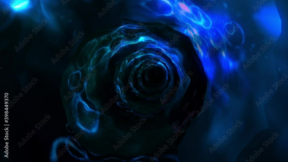 Wall mural abstract background flight through neon light wormhole subspace tunnel loop