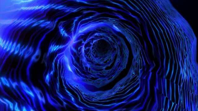 Abstract background flight through neon light wormhole subspace tunnel loop