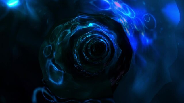 Abstract background flight through neon light wormhole subspace tunnel loop