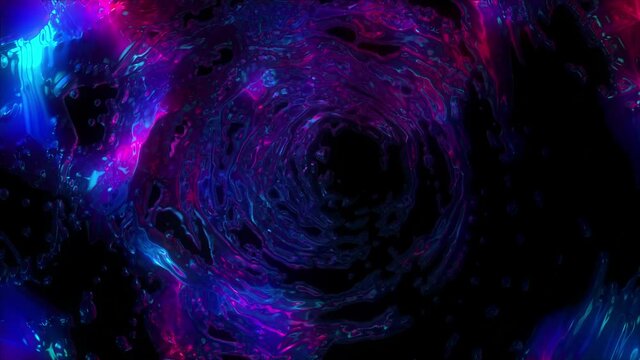 Abstract background flight through neon light wormhole subspace tunnel loop