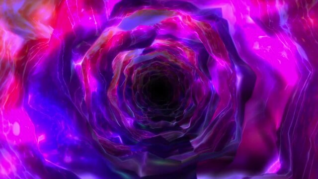 Abstract background flight through neon light wormhole subspace tunnel loop