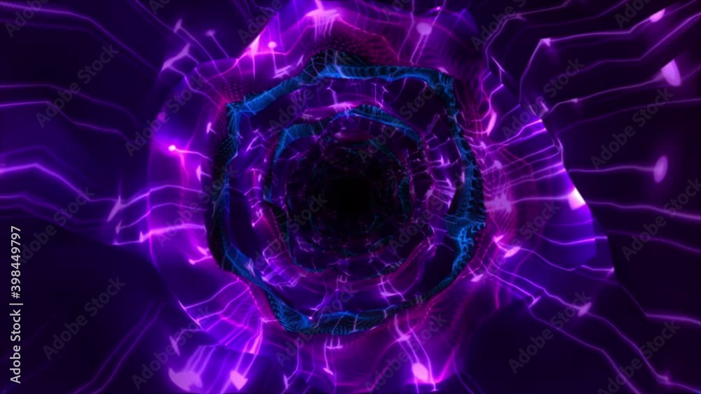 Sticker abstract background flight through neon light wormhole subspace tunnel loop