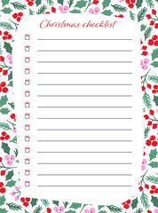 Pre-made Christmas stationary template for notes. Christmas checklist with cute little gifts as check boxes and lines for writing.