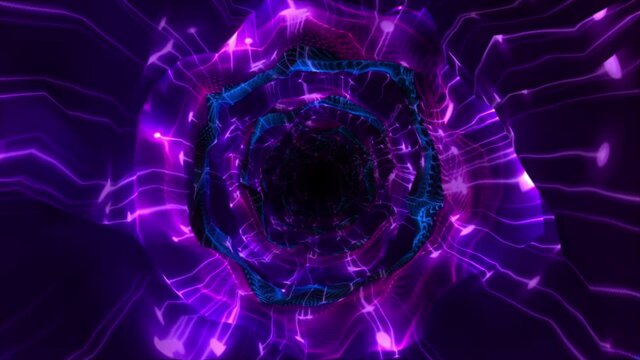 Abstract background flight through neon light wormhole subspace tunnel loop