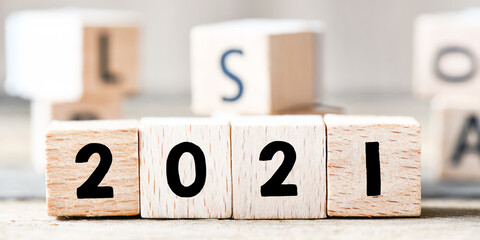 2021 year text made of wooden blocks