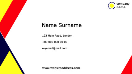 Business card abstract design. Minimalist colorful business card geometric abstract template. Professional red, blue, white and yellow colors vector illustration