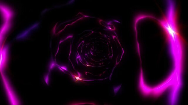 Abstract background flight through neon light wormhole subspace tunnel loop