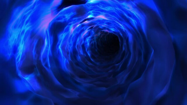 Abstract background flight through neon light wormhole subspace tunnel loop