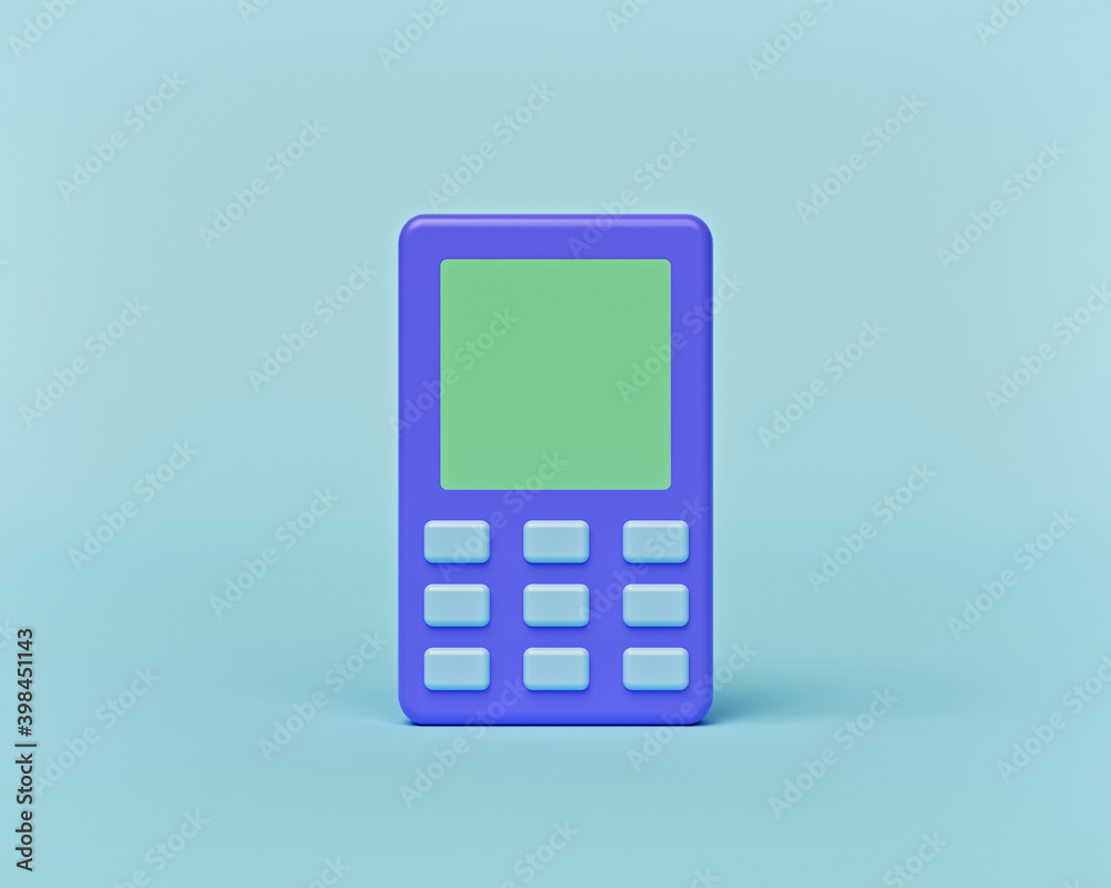 Poster minimal old style keypad mobile phone isolated. 3d rendering