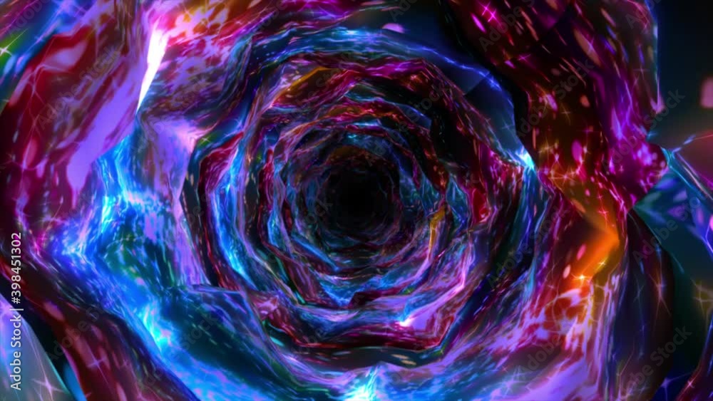 Wall mural abstract background flight through neon light wormhole subspace tunnel loop