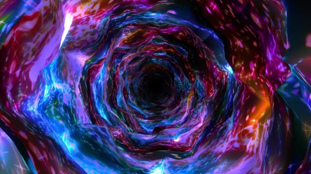 Abstract background flight through neon light wormhole subspace tunnel loop