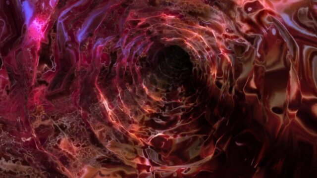 Abstract background flight through neon light wormhole subspace tunnel loop