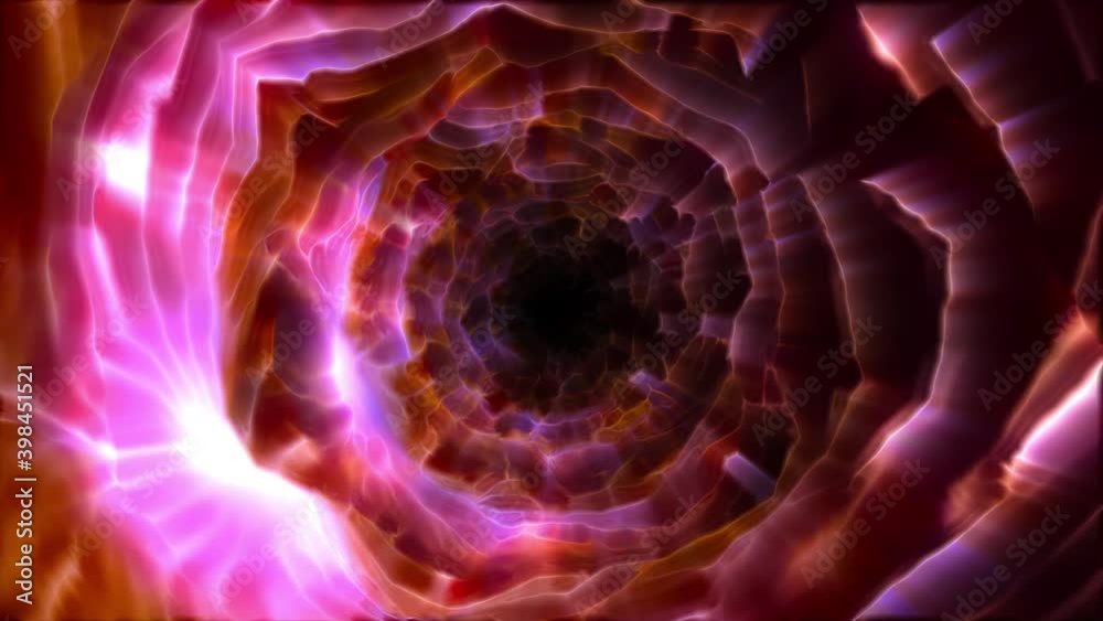 Wall mural abstract background flight through neon light wormhole subspace tunnel loop