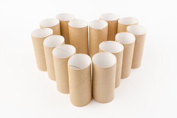 empty paper toilet rolls on white background