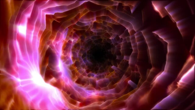 Abstract background flight through neon light wormhole subspace tunnel loop